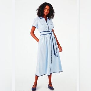 NWT Roller Rabbit Heritage Blue White Stripe Jillian Dress 100% Cotton SZ Small